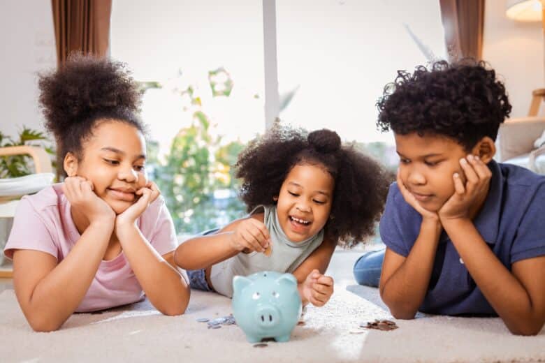 happy children saving money